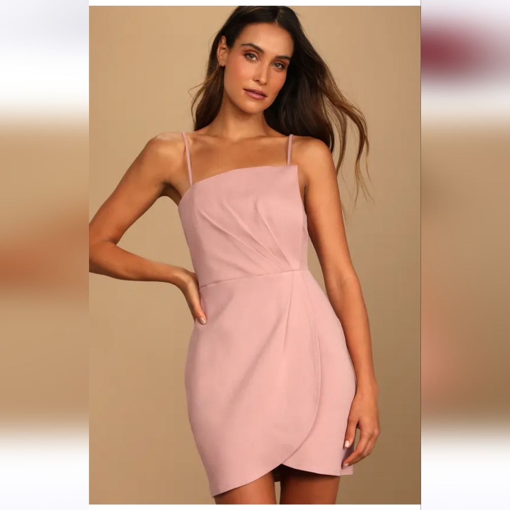 NWT Lulus ‘Drinks On Me’ Mauve Pink Sleeveless Pleated Bodycon Dress